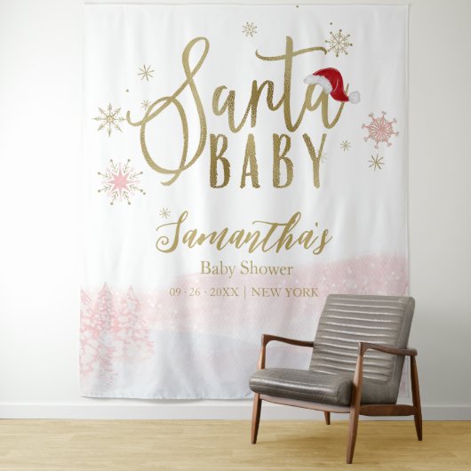 Santa Baby kerstmeisje Baby shower achtergrond Wandkleed (In situ)