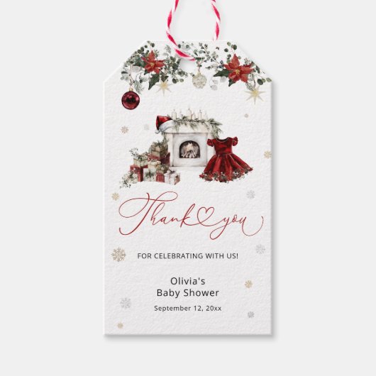 Santa Baby Kerstmeisje Baby shower Dank je wel Cadeaulabel (Voorkant)