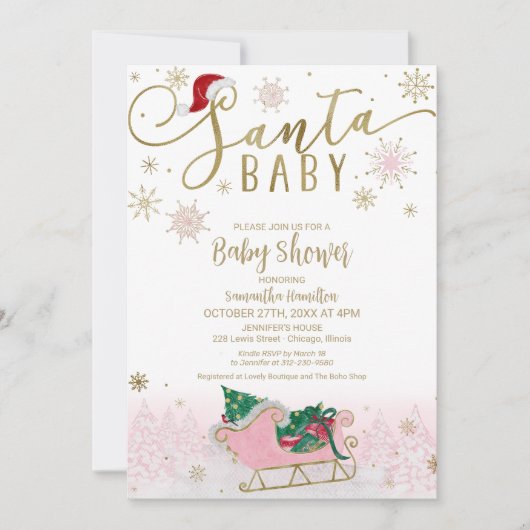 Santa Baby Kerstmeisje Baby shower Kaart (Voorkant)