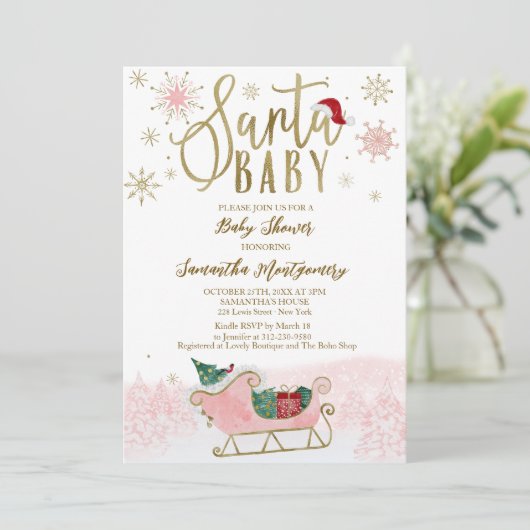 Santa Baby Kerstmeisje Baby shower Kaart (Staand voorkant)