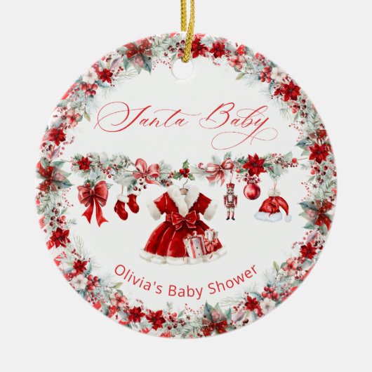 Santa Baby Kerstmeisje Baby shower Keramisch Ornament (Voorkant)