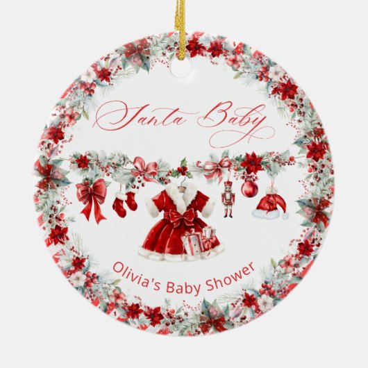 Santa Baby Kerstmeisje Baby shower Keramisch Ornament (Achterkant)