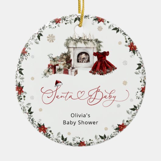 Santa Baby Kerstmeisje Baby shower Keramisch Ornament (Voorkant)