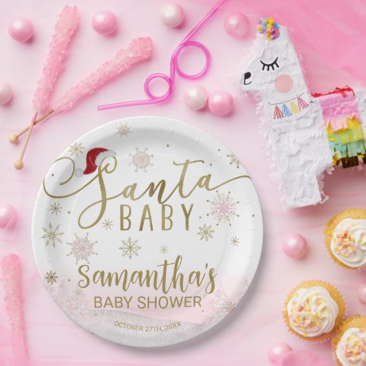 Santa Baby Kerstmeisje Baby shower Papieren Bordje (Feest)