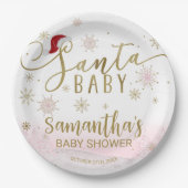Santa Baby Kerstmeisje Baby shower Papieren Bordje (Voorkant)