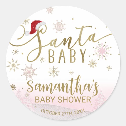 Santa Baby Kerstmeisje Baby shower Ronde Sticker (Voorkant)