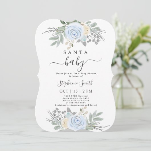 Santa Baby Kerstmis Baby shower Boy-uitnodiging Kaart (Staand voorkant)