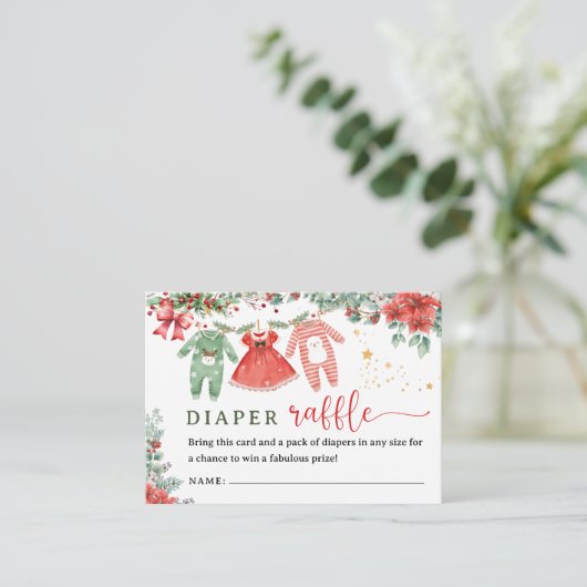 Santa Baby Kerstmis Baby shower Diaper Raffle Informatiekaartje (Staand voorkant)