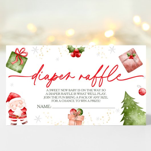 Santa Baby Kerstmis Baby shower Diaper Raffle Informatiekaartje