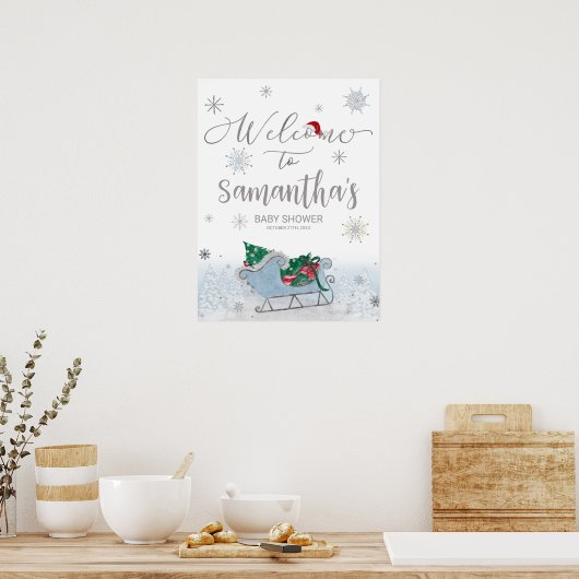 Santa Baby Kerstmis Baby shower Welkomstteken Poster (Keuken)