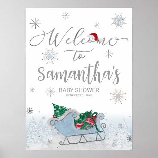 Santa Baby Kerstmis Baby shower Welkomstteken Poster (Voorkant)