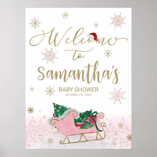Santa Baby Kerstmis Baby shower Welkomstteken Poster (Voorkant)