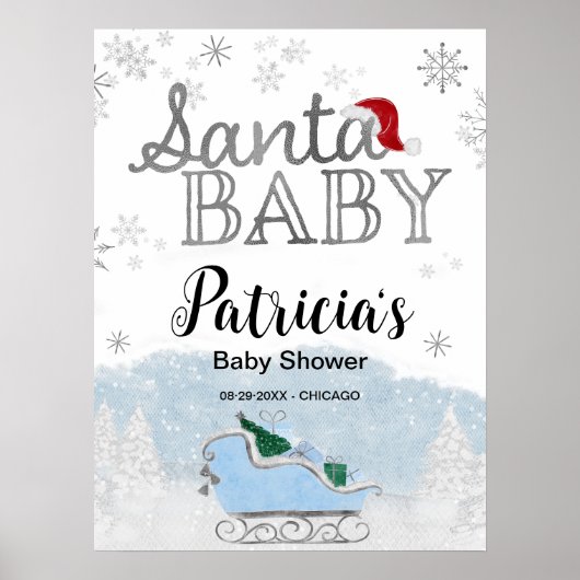 Santa Baby Kerstmis Baby shower Welkomstteken Poster (Voorkant)