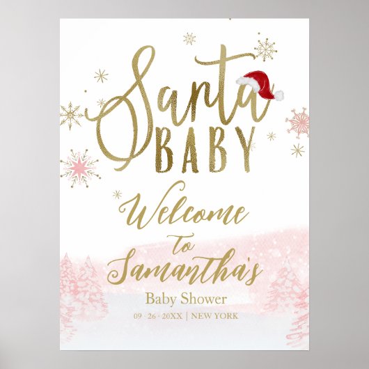 Santa Baby Kerstmis Baby shower Welkomstteken Poster (Voorkant)