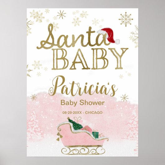 Santa Baby Kerstmis Baby shower Welkomstteken Poster (Voorkant)