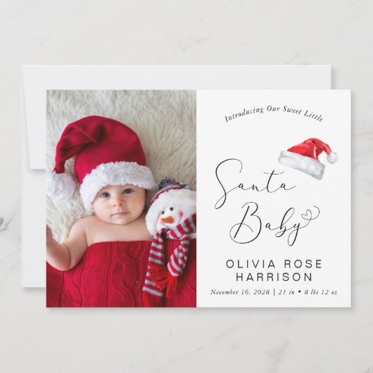 Santa Baby Kerstmis foto Geboorte Aankondiging (Voorkant)