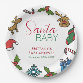 Santa Baby Kerstmis Gender Neutraal Baby shower Papieren Bordje