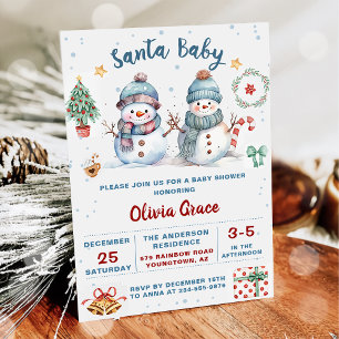 Santa Baby Kerstmis Sneeuwman Baby shower Party Kaart