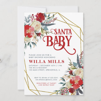 Santa Baby kerstrood groen Baby shower Kaart