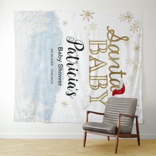 Santa Baby Kerstwinter Baby shower Achtergrond Wandkleed (In Situ (horizontaal))