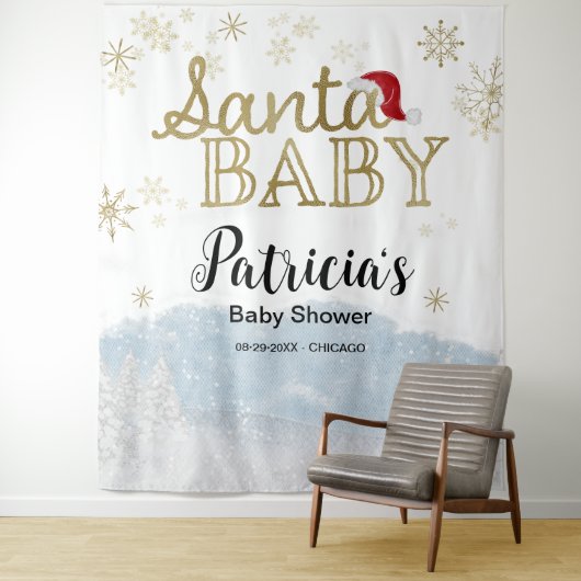 Santa Baby Kerstwinter Baby shower Achtergrond Wandkleed (In situ)