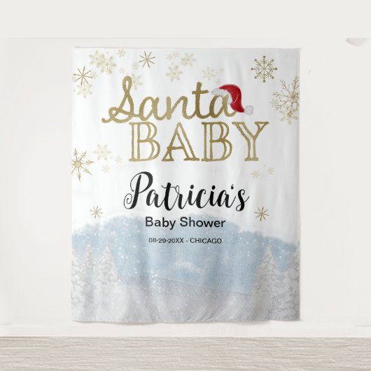 Santa Baby Kerstwinter Baby shower Achtergrond Wandkleed (Voorkant)