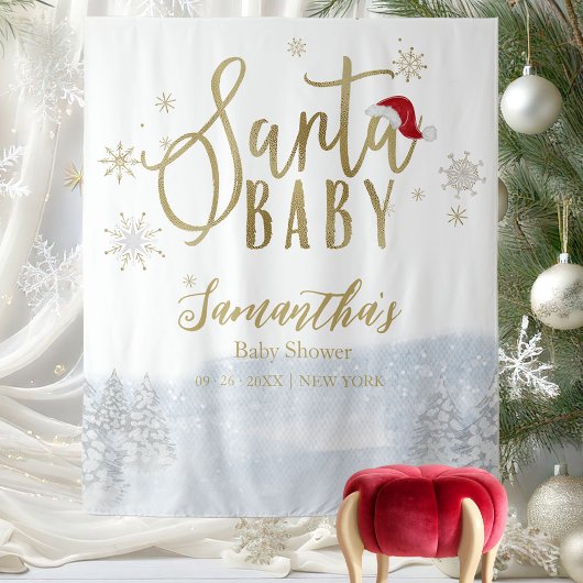 Santa Baby Kerstwinter Baby shower Achtergrond Wandkleed