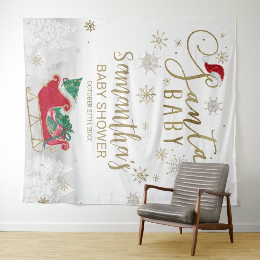 Santa Baby Kerstwinter Baby shower Achtergrond Wandkleed (In Situ (horizontaal))