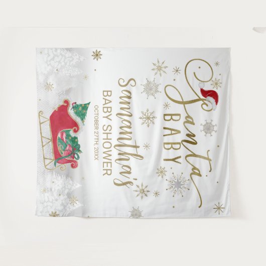 Santa Baby Kerstwinter Baby shower Achtergrond Wandkleed (Voorkant (horizontaal))