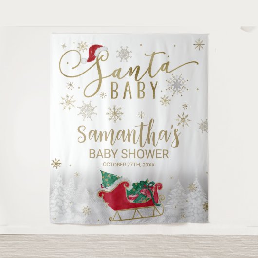 Santa Baby Kerstwinter Baby shower Achtergrond Wandkleed (Voorkant)