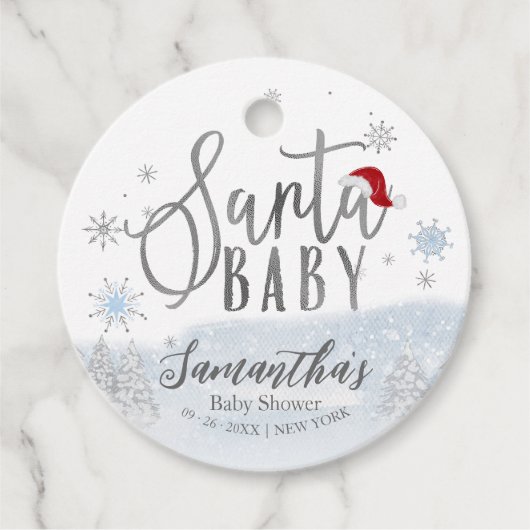 Santa Baby Kerstwinter Baby shower Dank u wel Bedankjes Labels (Voorkant)