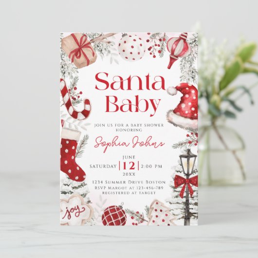 Santa Baby Kerstwinter Baby shower Kaart (Staand voorkant)