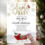 Santa Baby Kerstwinter Baby shower Kaart<br><div class="desc">Schattige kalligrafie met sneeuwvlokken,  uitnodigingen voor babydouches met een winterthema. Eenvoudig aan te passen met uw details. Controleer het collectie om passende punten als omslagkaarten te vinden.</div>