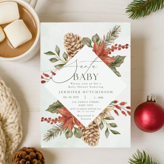 Santa Baby Kerstwinter Baby shower Kaart