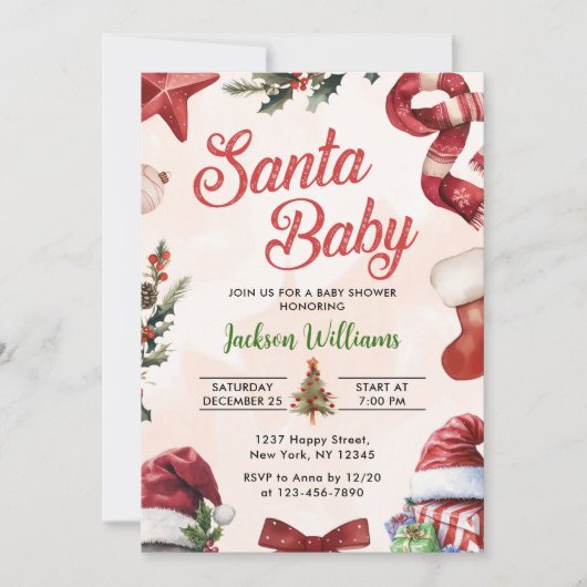 Santa Baby Kerstwinter Baby shower Kaart (Voorkant)