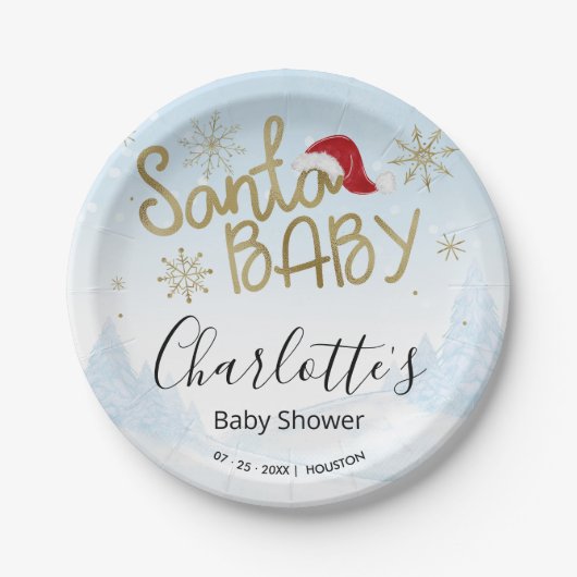 Santa Baby Kerstwinter Baby shower Papieren Bordje (Voorkant)