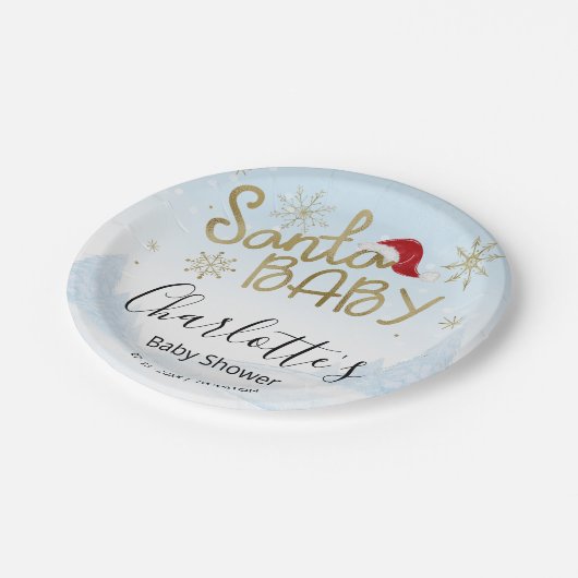 Santa Baby Kerstwinter Baby shower Papieren Bordje (Gekanteld)