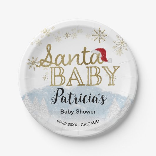 Santa Baby Kerstwinter Baby shower Papieren Bordje (Voorkant)