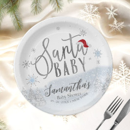 Santa Baby Kerstwinter Baby shower Papieren Bordje