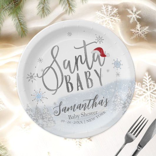Santa Baby Kerstwinter Baby shower Papieren Bordje