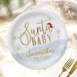Santa Baby Kerstwinter Baby shower Papieren Bordje