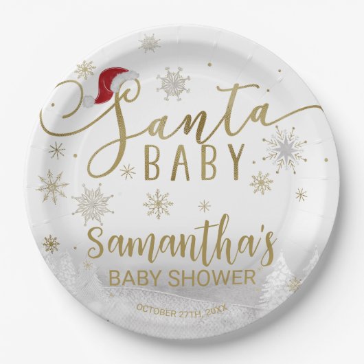 Santa Baby Kerstwinter Baby shower Papieren Bordje (Voorkant)