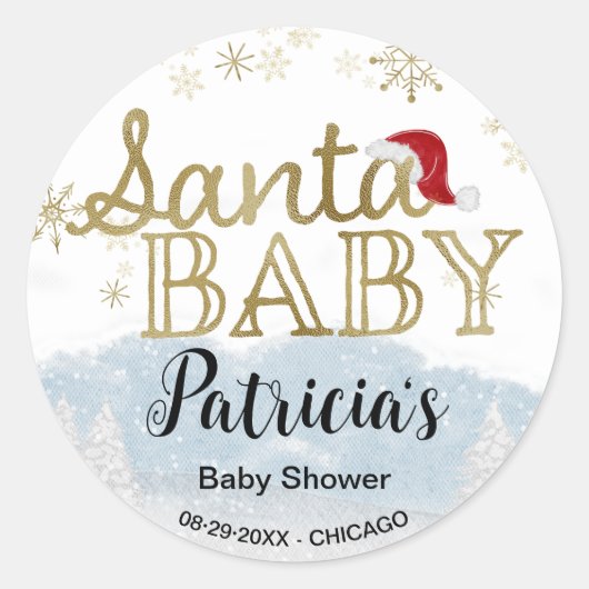 Santa Baby Kerstwinter Baby shower Ronde Sticker (Voorkant)