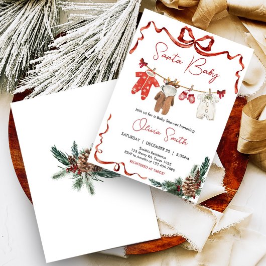 Santa Baby Kleding Kerst Baby shower Kaart