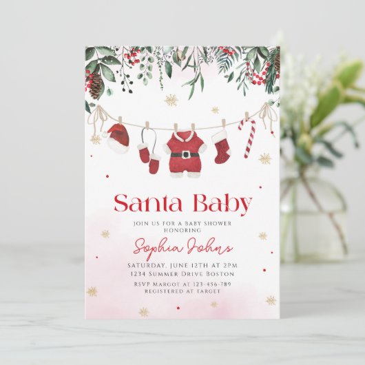 Santa Baby Kleding Kerstmis Winter Baby shower Kaart (Staand voorkant)
