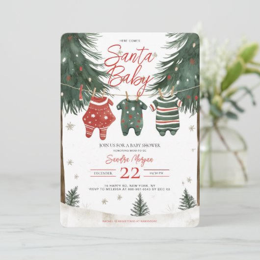 Santa Baby Kleding LinePine Trees Baby shower Kaart (Staand voorkant)
