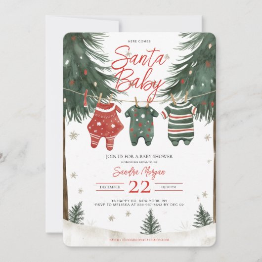 Santa Baby Kleding LinePine Trees Baby shower Kaart (Voorkant)