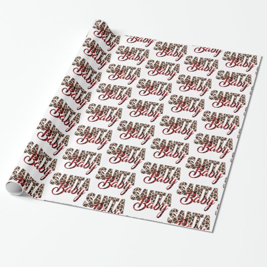 Santa Baby Leopard Pset Kerstmis Cadeaupapier (Uitgerold)