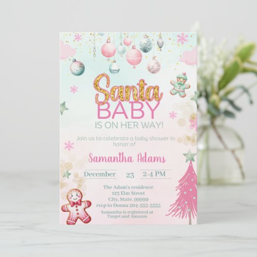 Santa Baby Meisje Baby shower Kaart (Staand voorkant)