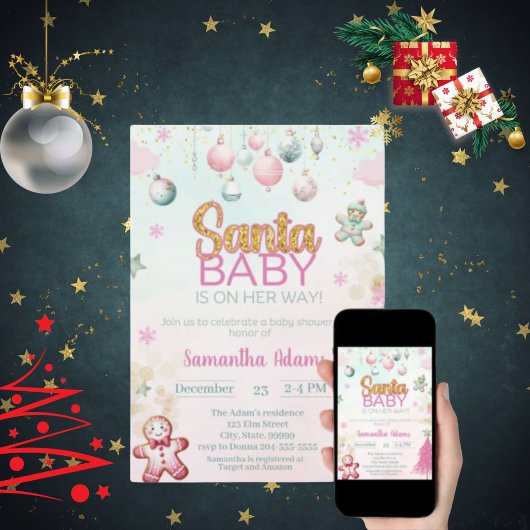 Santa Baby Meisje Baby shower Kaart